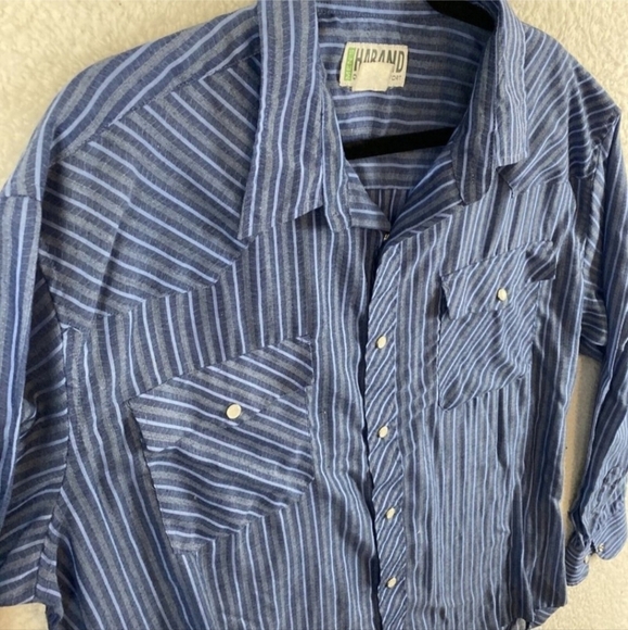 Vintage Haband Men's 2X  Western Pearl Snap Blue Striped Shirt Lightweight EUC - Picture 5 of 12